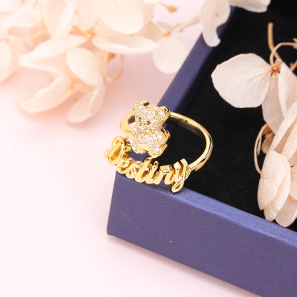 Personalized Gold Plate Bear Name Rings