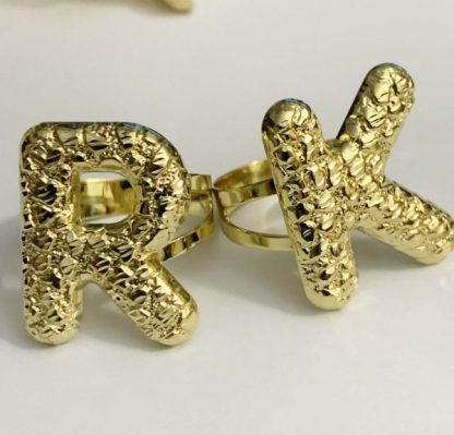 Nugget Style Ring Gold Plated Personalized Initial Letter Ring