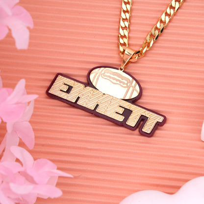 Personalized Gold Plated Acrylic American Football Necklace with Nameplate