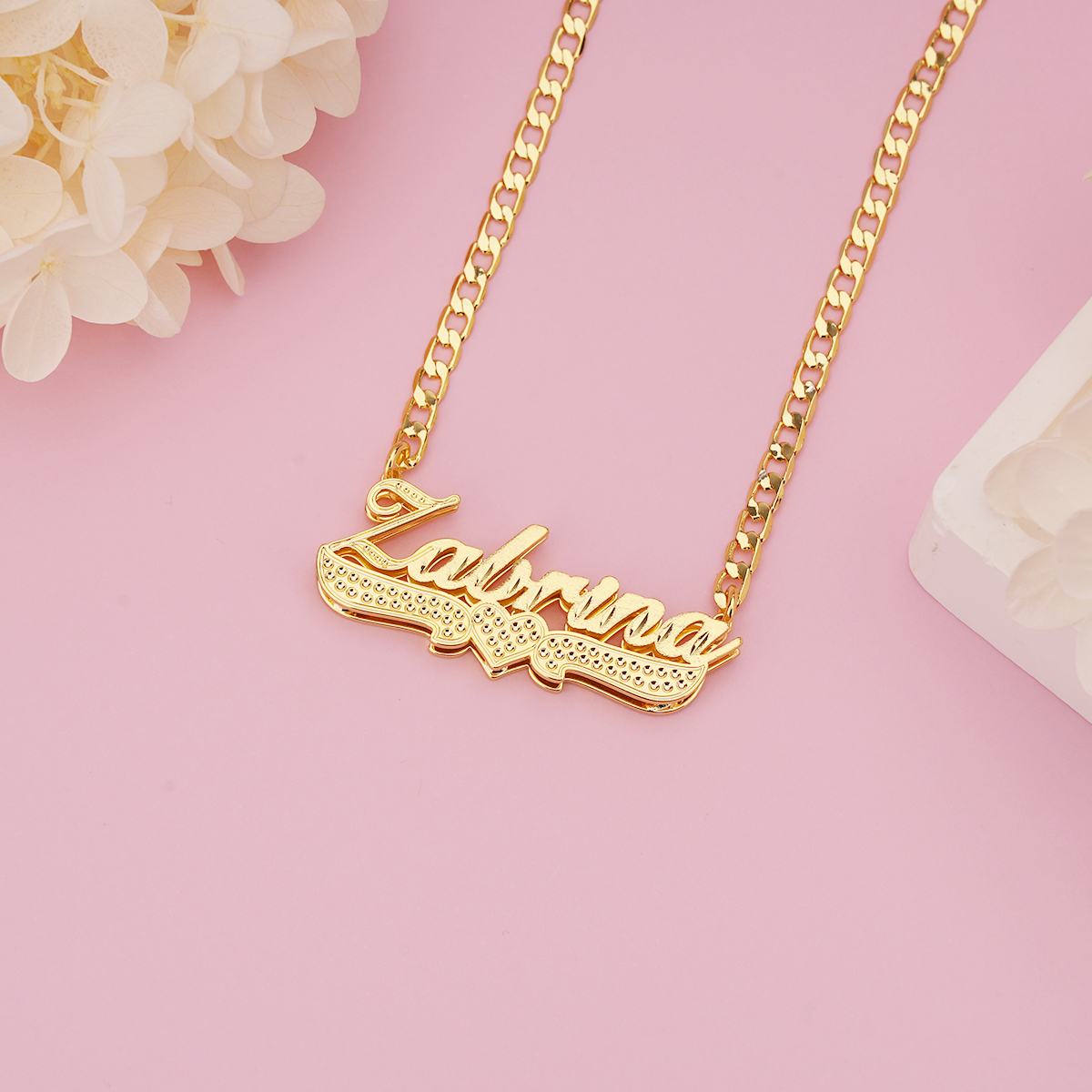 Double Layer Zircon Heart Marine Chain Personalized Name Necklace