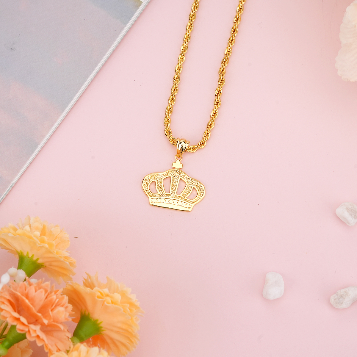 Gold Plated Nugget Diamond Cut King Pendant Charm Necklace