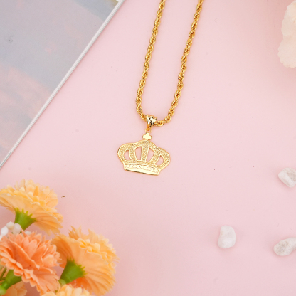 Gold Plated Nugget Diamond Cut King Pendant Charm Necklace