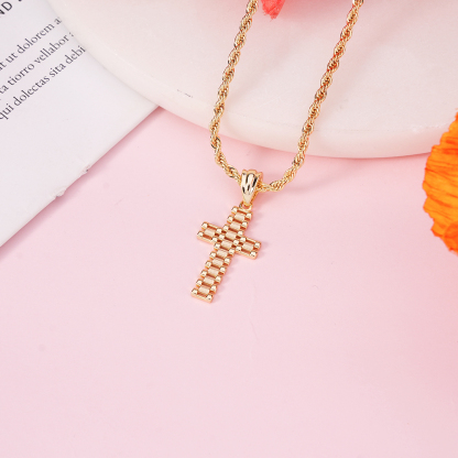 Rolex Style Cross Pendant Neckalce Gold Plated Diamond Cut Gifts For Men