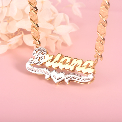 XOXO Chain Personalized Double Layer Gold Plated Name Necklace with Heart 