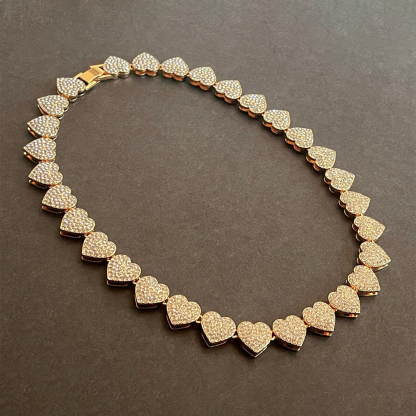 Sparkling Necklace Heart Link Chain Gold Plated Hip Hop Necklace 