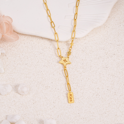 Star Cutout Letter Pendant Necklace with Tassel Collarbone Chain Personalized Name Necklace
