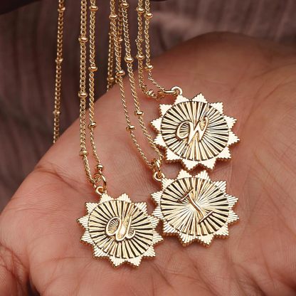 Sunburst Disc Letter Necklace Personalized Satellite Chain Initial Necklace