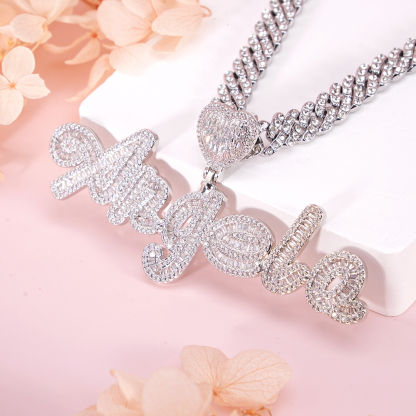 1-6 Zirconia Letters Heart Iced Out Cuban Chain Custom Necklace