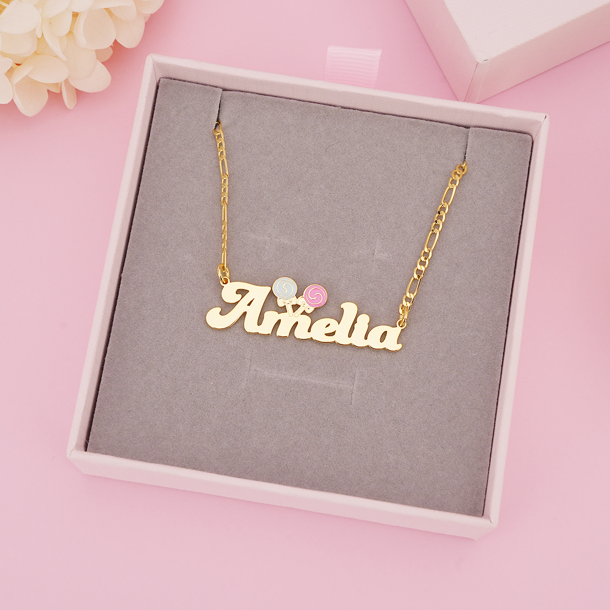 Cute lollipop Personalized Gold Plated Enamel Name Necklace For Girls