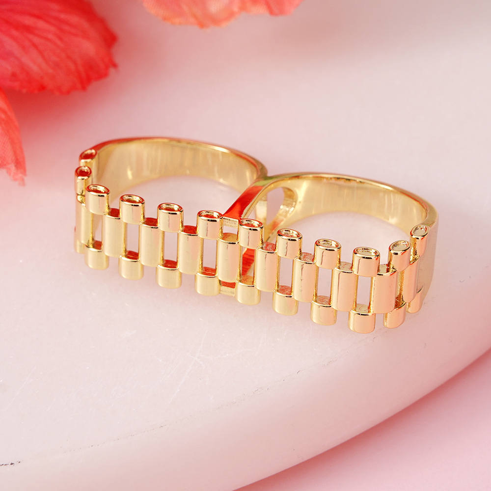 Rolex Style Two Finger Ring Gold Plated Ring