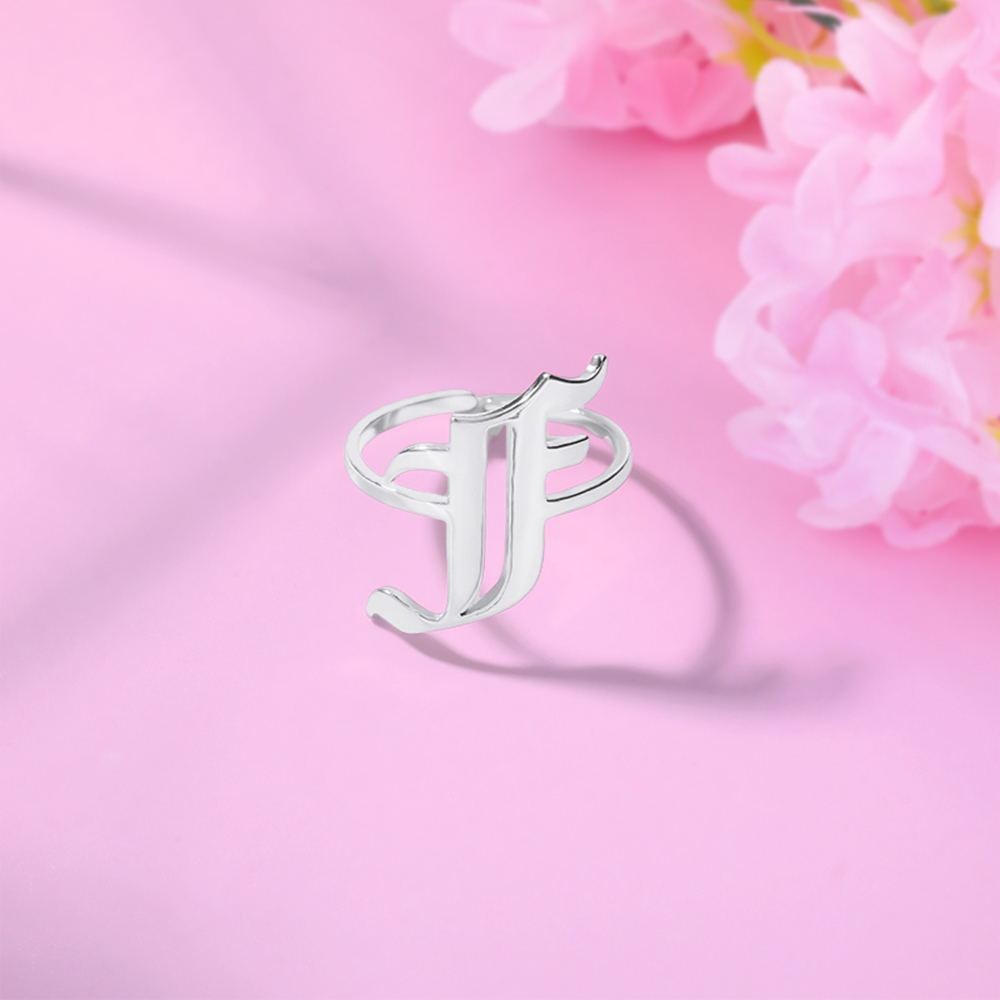 Initial A-Z Initial Letter Rings Personalized Old English Initial Ring