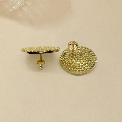 Round CZ Stud Earrings Gold Plated Vintage Earrings