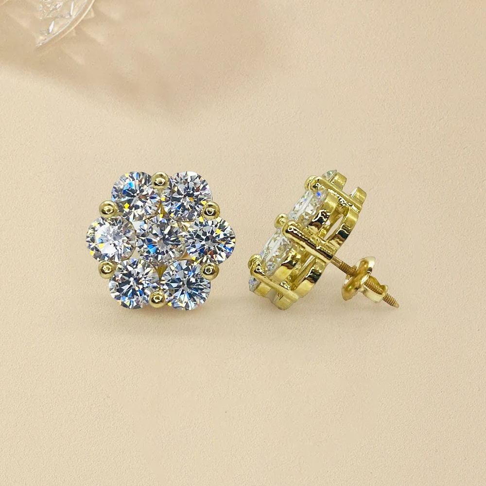 Flower Zircon Hexagon Stud Earrings