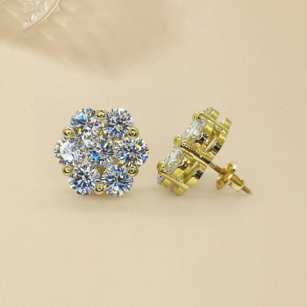 Flower Zircon Hexagon Stud Earrings