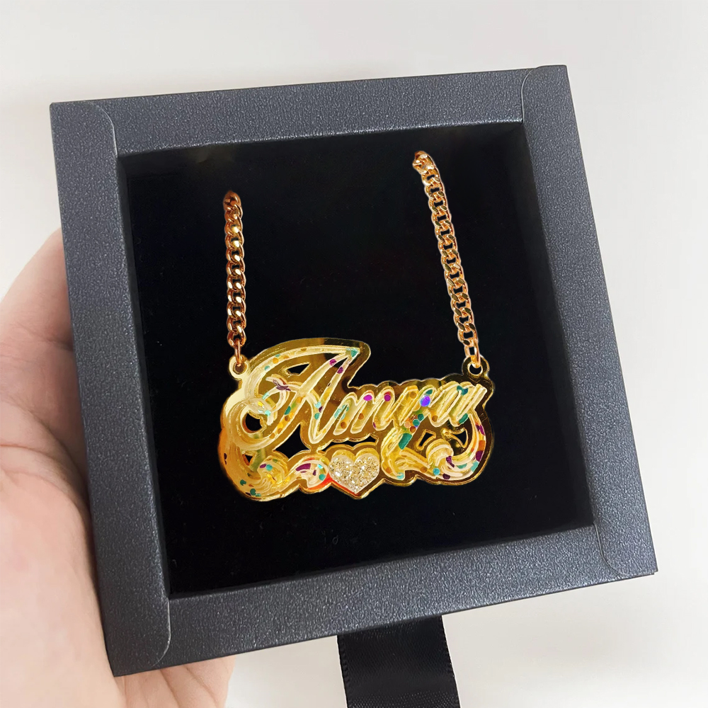 Acrylic Heart Double Layer Custom Name Necklace