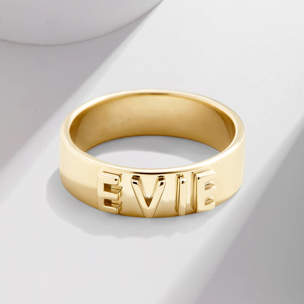 Gold Plated Custom Block Name Ring