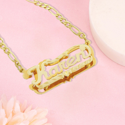 Personalized Double Plate Name Necklace Custom Gold Plated Necklace