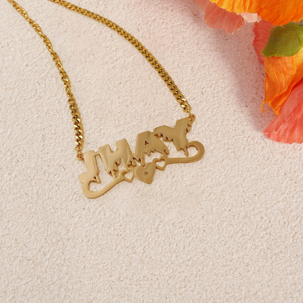 Name Necklace with Love Accents Below