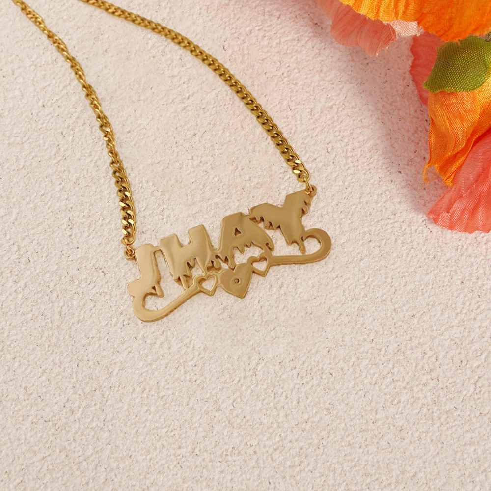 Name Necklace with Love Accents Below
