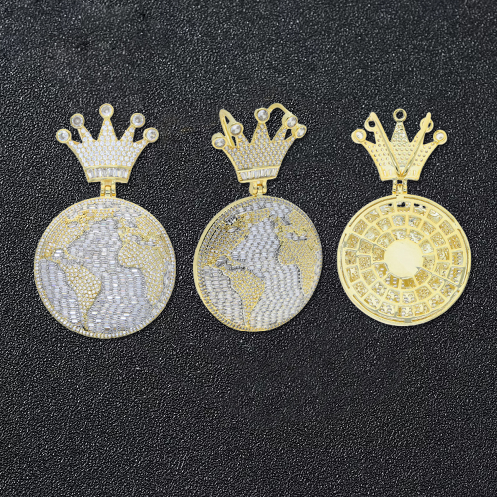 Crown Map Pendant Zircon Necklace