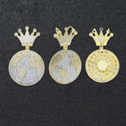 Crown Map Pendant Zircon Necklace