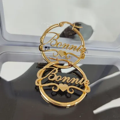 Gold Plated Personalized Hoop Name Earrings with Heart