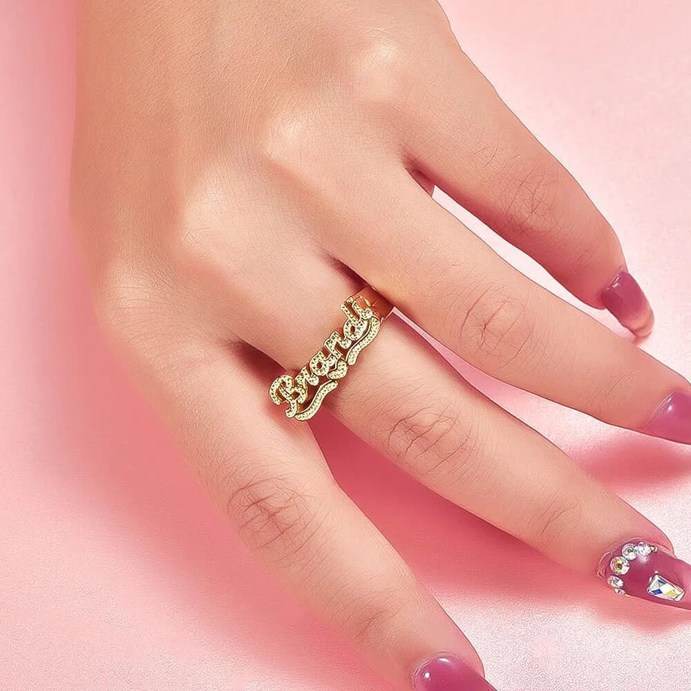 Personalized 3D Finger Name Ring Custom Script Ring with Personalized 3D Finger Name Ring Custom Script Ring with