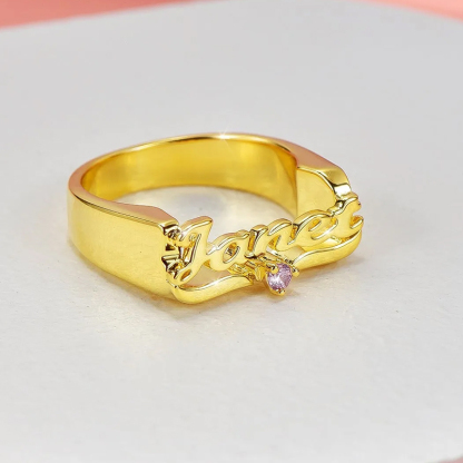 Gold Plated Personalized Heart And Birthstone Name Ring