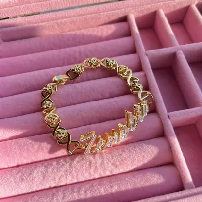 Double Layer Two Tone Personalized Custom Name Bracelet Gold Plated