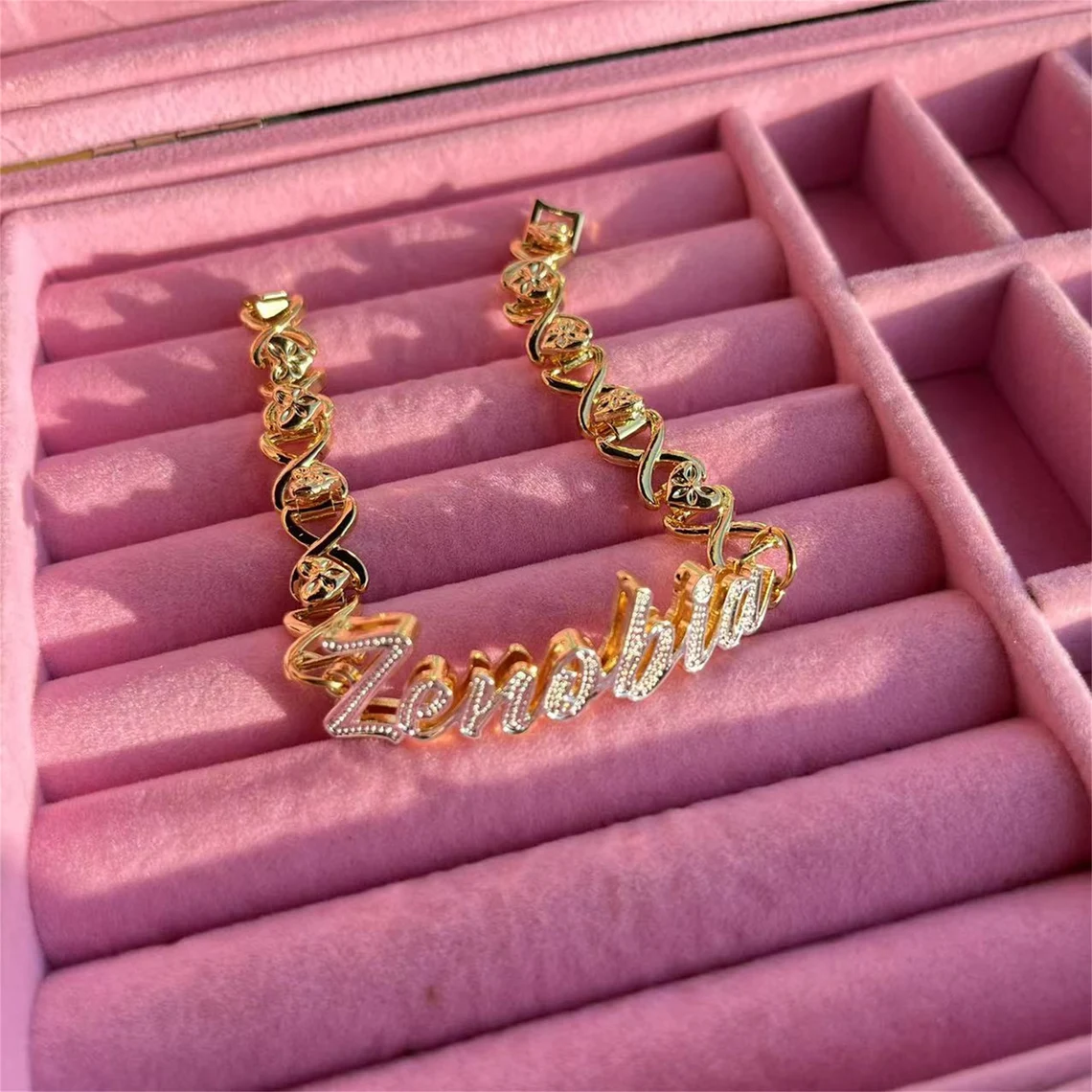 Double Layer Two Tone Personalized Custom Name Bracelet Gold Plated