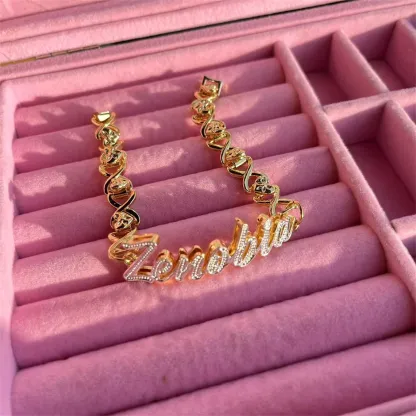 Double Layer Two Tone Personalized Custom Name Bracelet Gold Plated