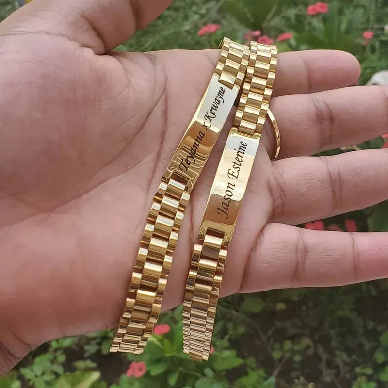10mm Strap Chain Rolex Style Gold Plated Personalized Engraved Name Bracelet