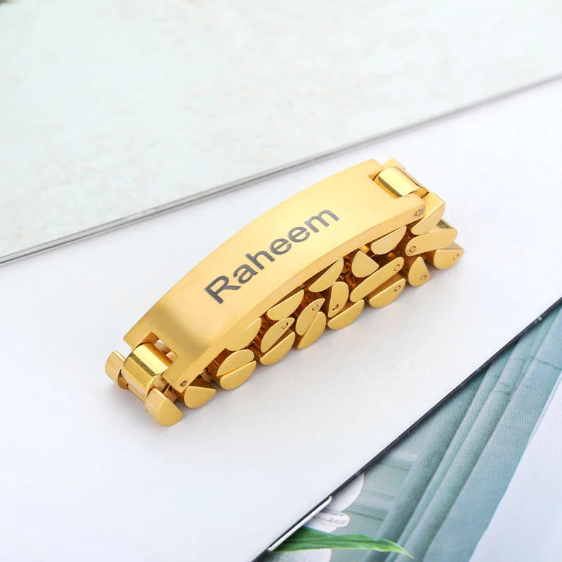 10mm Strap Chain Rolex Style Gold Plated Personalized Engraved Name Bracelet