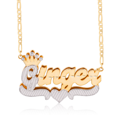 Double Layer Two Tone with Crown Heart Personalized Custom Gold Plated Name Necklace