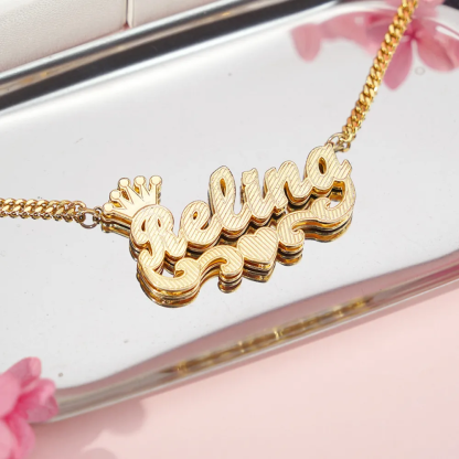 Crown Nameplate Set Personalized Double Plated Name Necklace Custom Name Stud Earrings