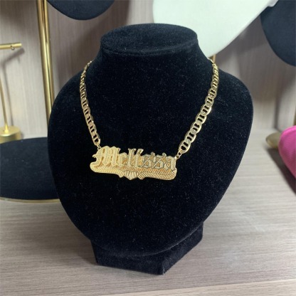 Double Plate Love Heart Personalized Custom Old English Font Gold Plated Name Necklace