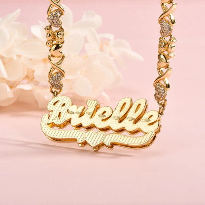 XOXO Chain Double Layered Personalized Name Necklace And Nugget Necklace 2 Pieces Set