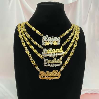 Teddy Heart XOXO Chain Double Layer Two Tone with Heart Personalized Custom Gold Plated Name Necklace