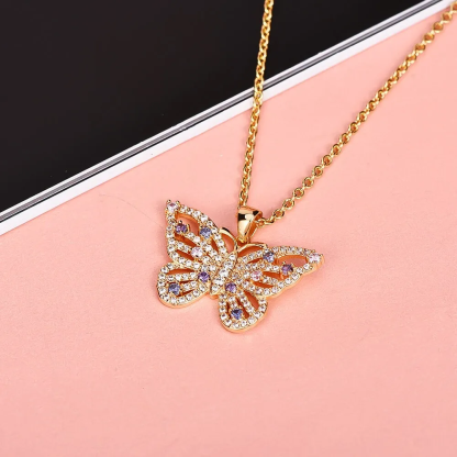 Butterfly Pendant Personalized Double Layer Name Necklace And Zircon Necklace 2 Piece Set