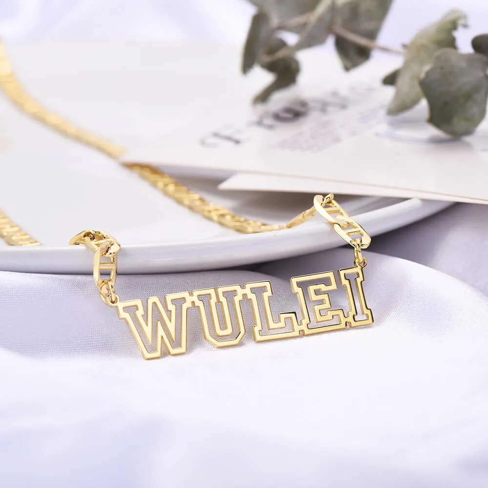 Personalized Hollow Name Necklace And Initial Letter Necklace 2 Pieces Set