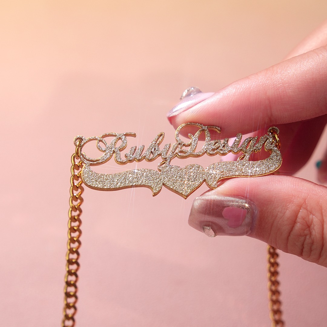 Two Tone with Heart Gold Plated Personalized Custom Bling Name Necklace
