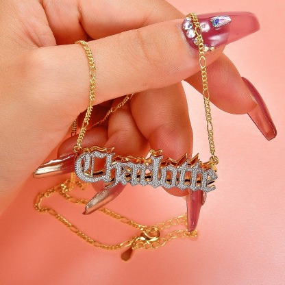 Double Layer Two Tone Old English Font Nameplate Personalized Custom Gold Plated Name Necklace
