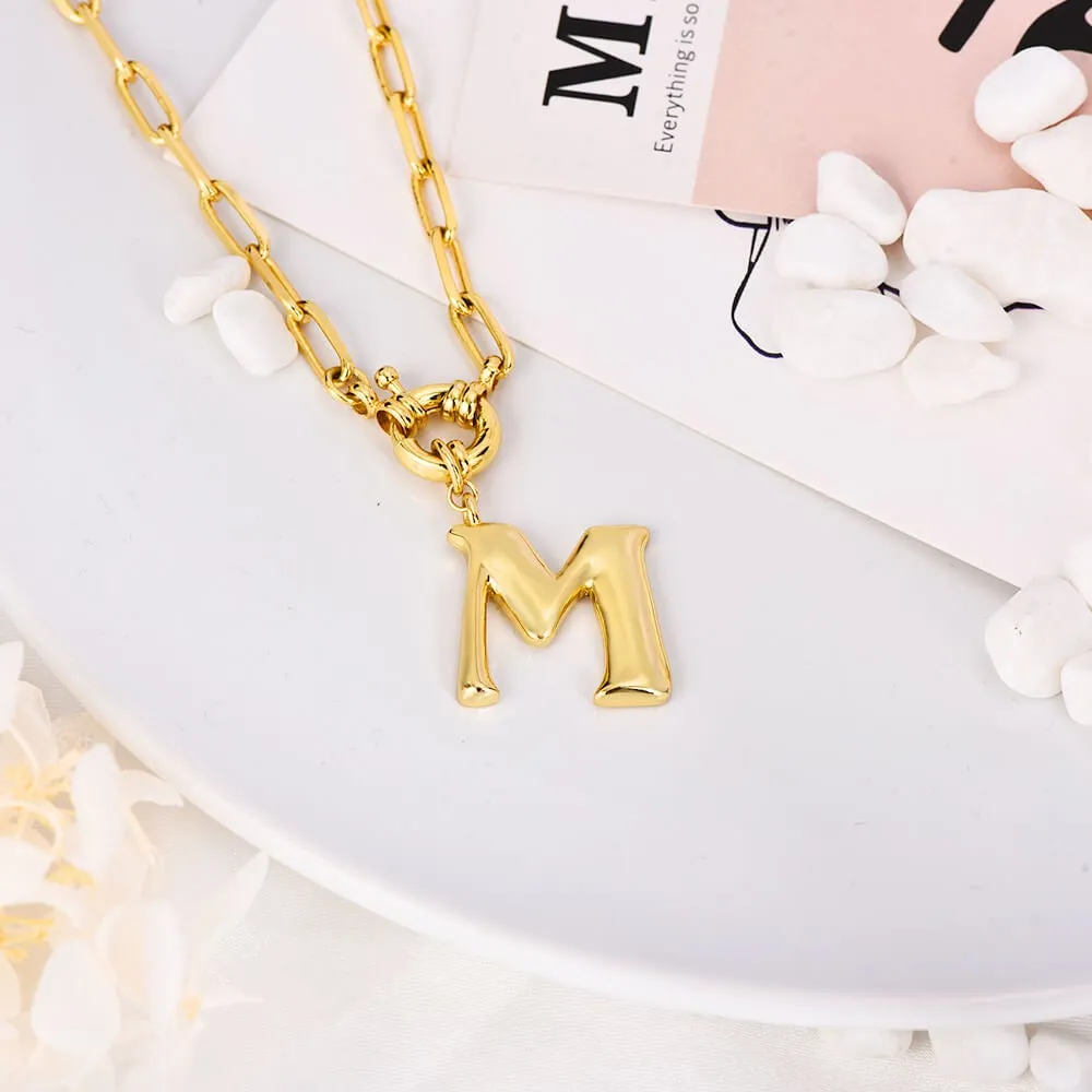 Personalized Hollow Name Necklace And Initial Letter Necklace 2 Pieces Set