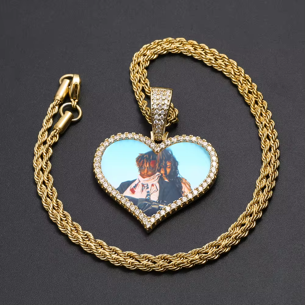 Heart Pendant Photo Necklace Gold Plated