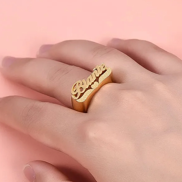 Heart Name Ring Personalized Custom Gold Plated Ring