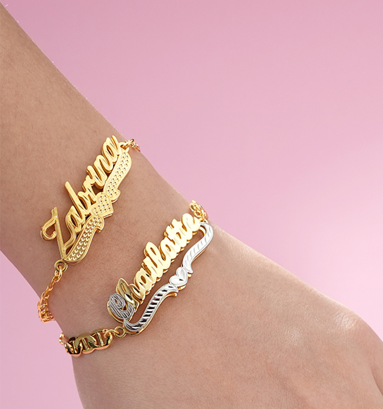 Two Tone Gold Plated Personalized Heart Name Bracelet