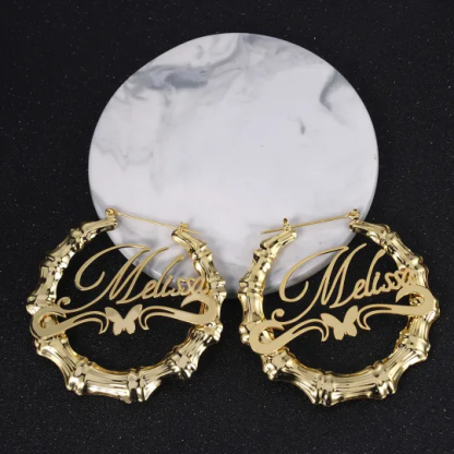 Butterfly Pendant Personalized Name Necklace Bamboo Earrings Set