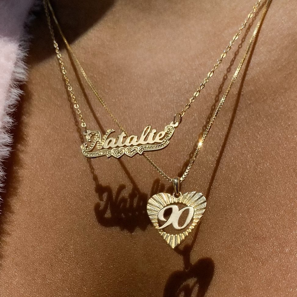 Two Hearts Nameplate Pendant Personalized Custom Gold Plated Name Necklace