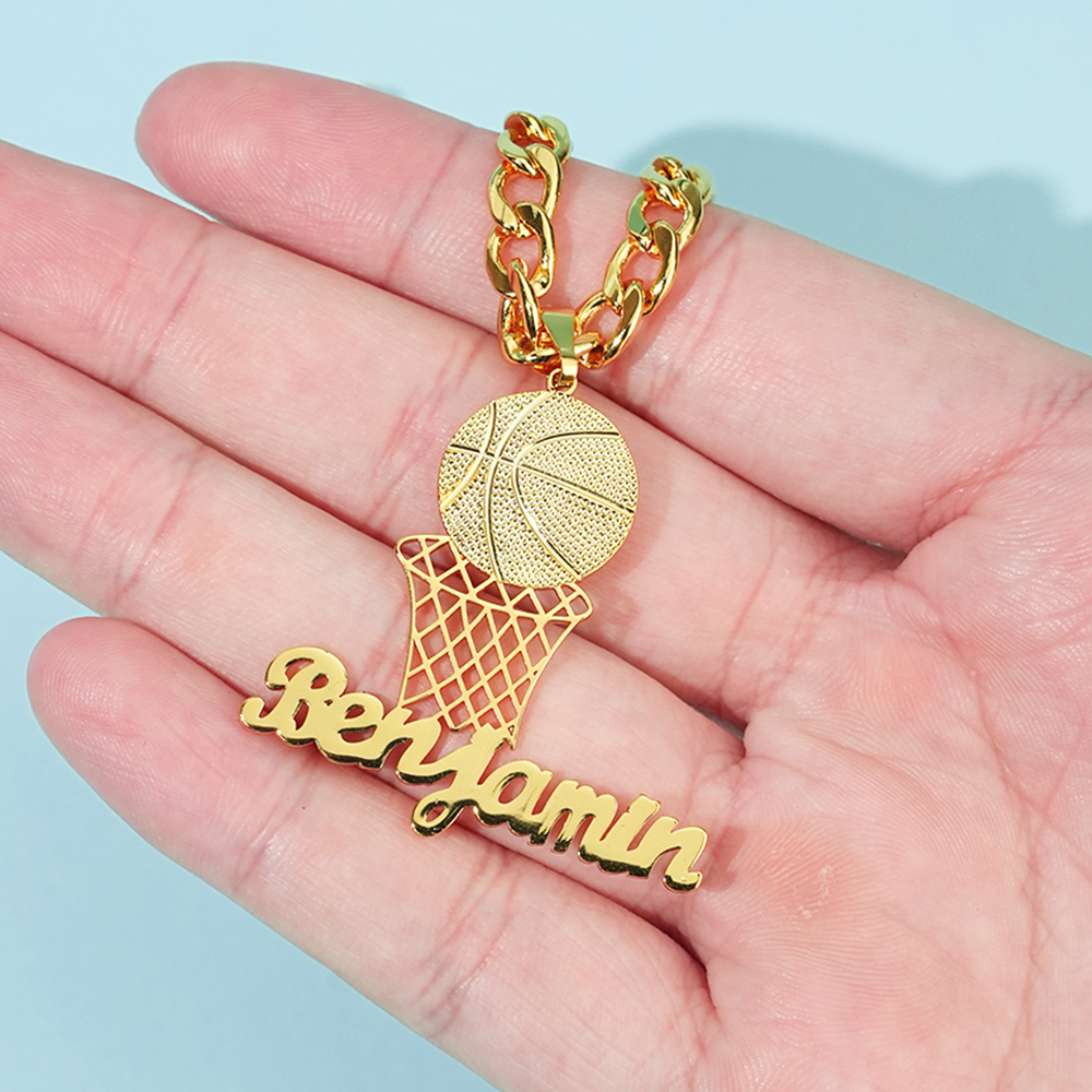 Basketball Nameplate Pendant Personalized Custom Gold Plated Name Necklace