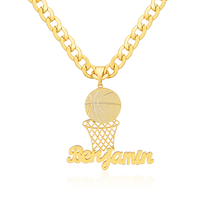 Basketball Nameplate Pendant Personalized Custom Gold Plated Name Necklace